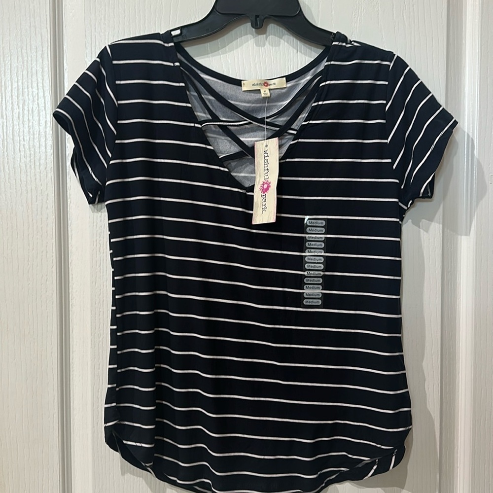 Wishful Park size medium short sleeve, navy white striped top NWT